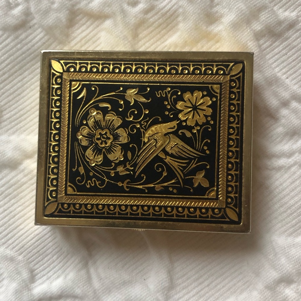 Vintage Black & Gold Damascene Hinged Pill Box